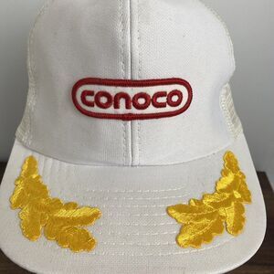 VTG 80's Conoco Patch White Snapback Mesh Trucker Hat Scrambled Eggs Sportcap